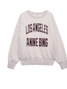 Anine Bing Crewneck Sweatshirt in Heather Light Gray with Maroon Lettering